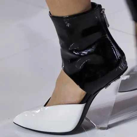 white black 10cm Пикантные прозрачные женские сапоги из пвх на танкетке, летние сапоги с закрытым носком - Цвет: white black 10cm