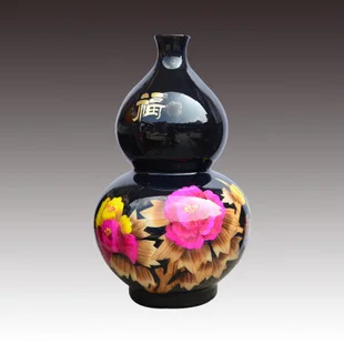 

Jingdezhen ceramic Chinese black straw peony gourd vases, home furnishing articles Wedding gift