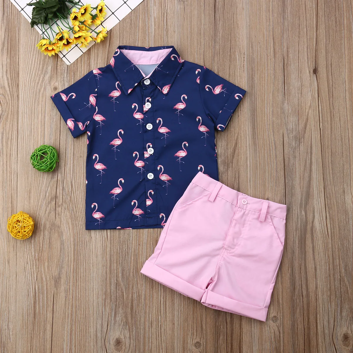 USA Toddler Baby Boys 1Y-6Y Summer Flamingos Tops T-shirt Shorts 2PCS Outfits Clothes | Детская одежда и обувь