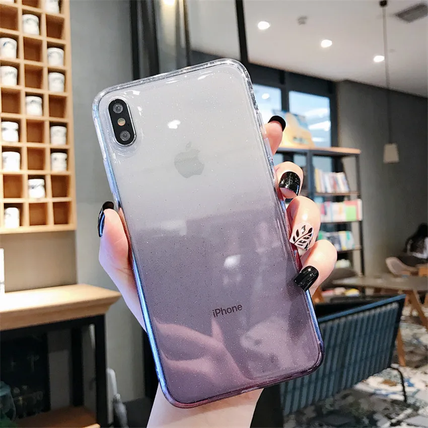 Simple gradient glitter mobile phone case for iphone X XR XS MAX 7 8Plus Transparent TUP anti-drop protective 6 |