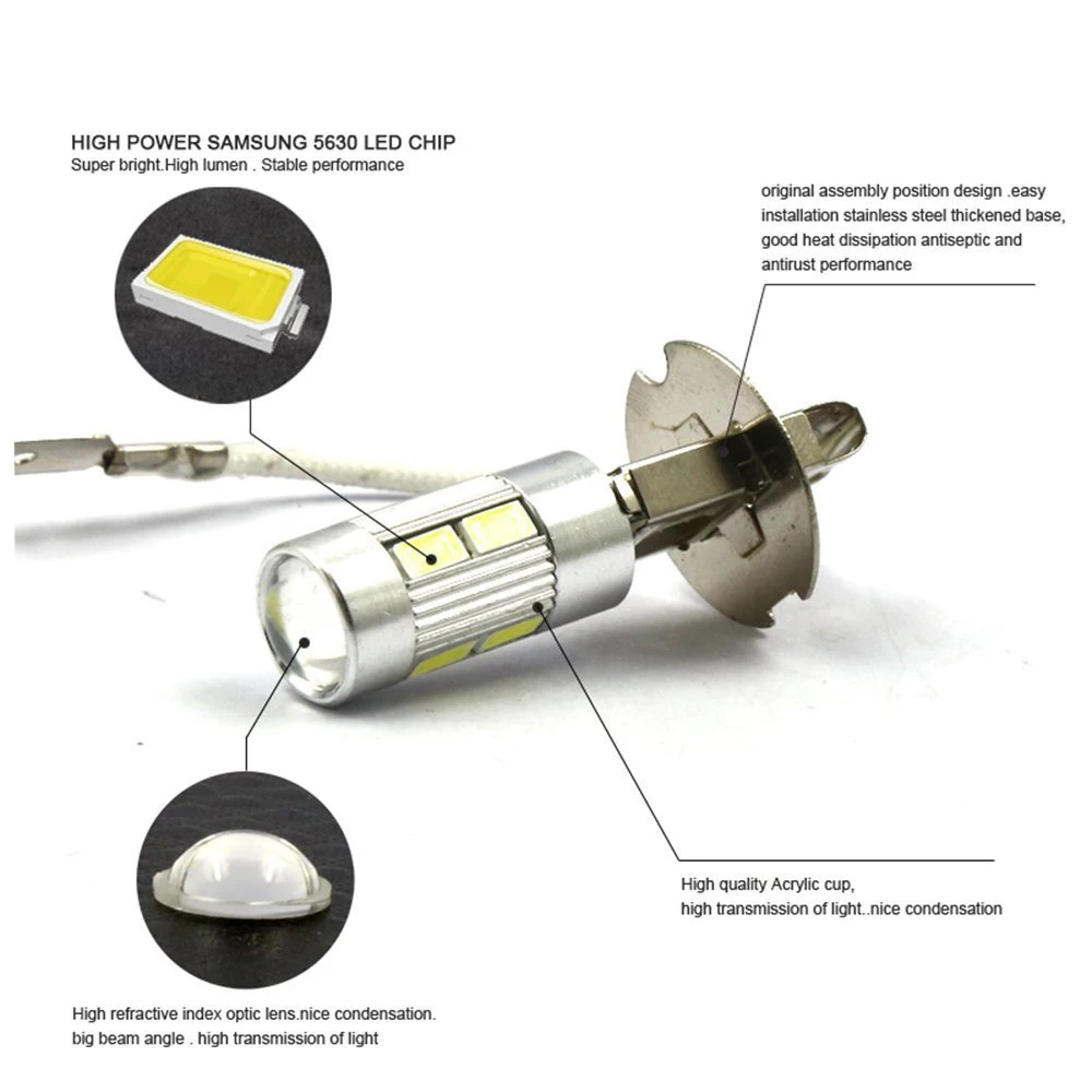 Yushuangyi 10pcs/lot H3 H1 5630 SMD 10 LED White Driving Fog Head Light Headlight Lamp Bulb 12V | Автомобили и мотоциклы