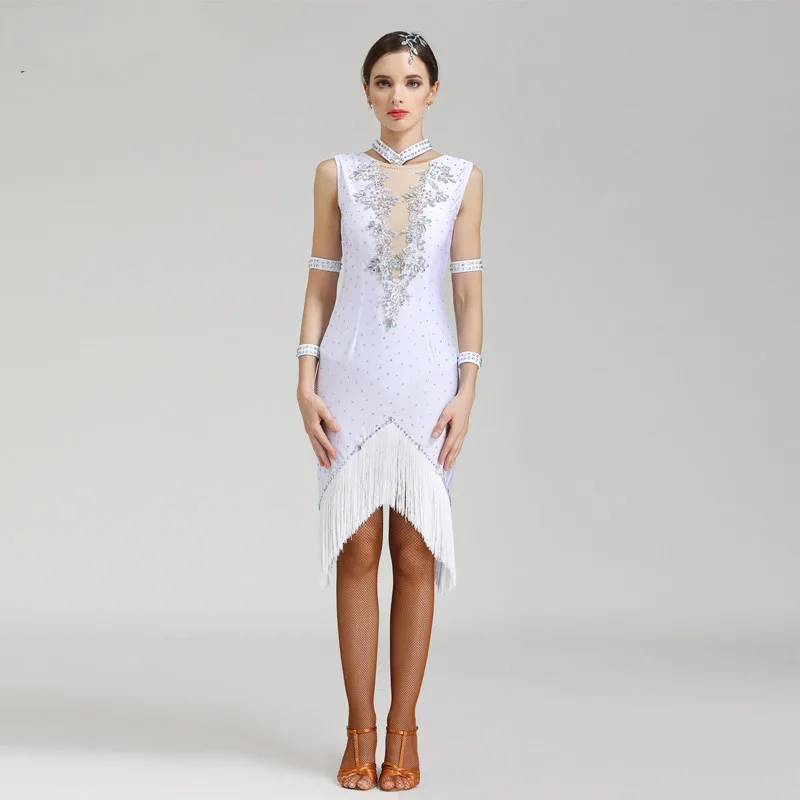 Женское сексуальное платье с блестками для латинских танцев кисточками и одежда