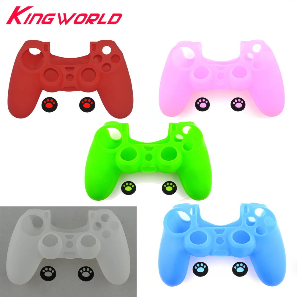 2 in 1 Soft Silicone Rubber Case Cover For Play Station 4 PS4 Controller Skin + 2pcs Thumbstick JoyStick Silicone Caps