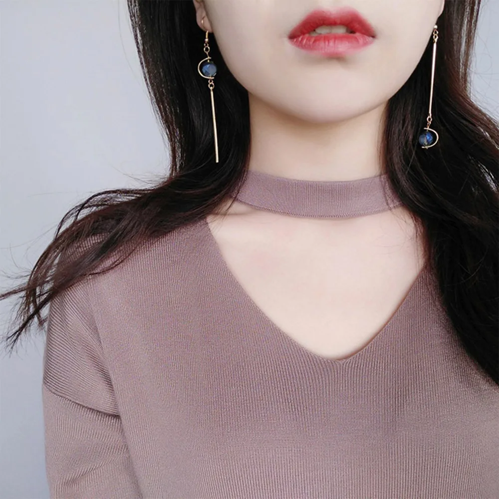 Linear skinny metal earrings crystal for lady | Украшения и аксессуары