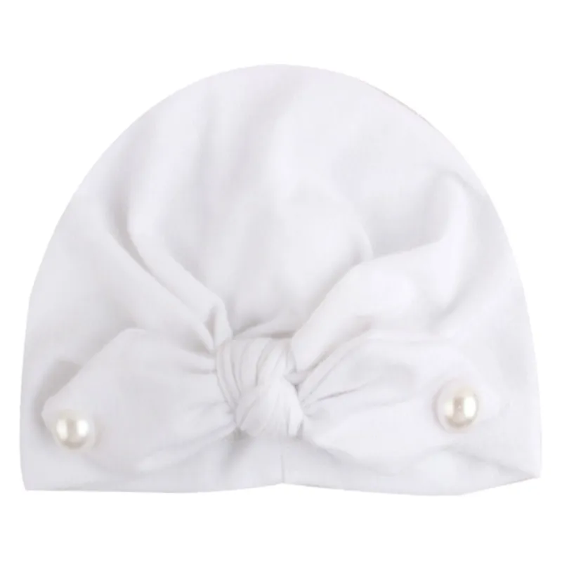 

Cute Baby Hat Pearl Design Cotton Bowknot Turban Knot Girl Summer Hat Bohemian style Kids Newborn Cap for baby girls boys
