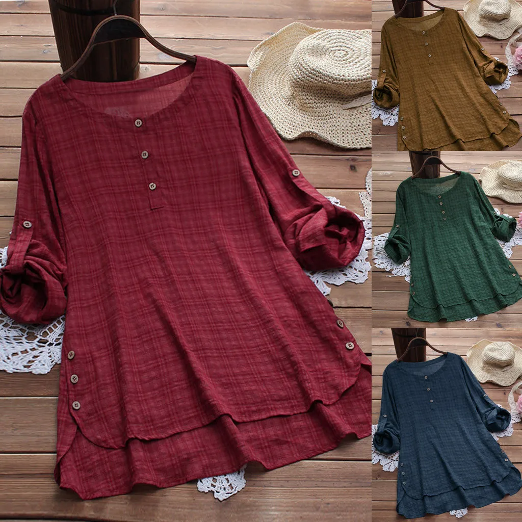 Женские блузки Camisa Feminina, повседневные хлопковые топы с пуговицами размера плюс, футболка, сетчатая Свободная блузка Chemise Femme