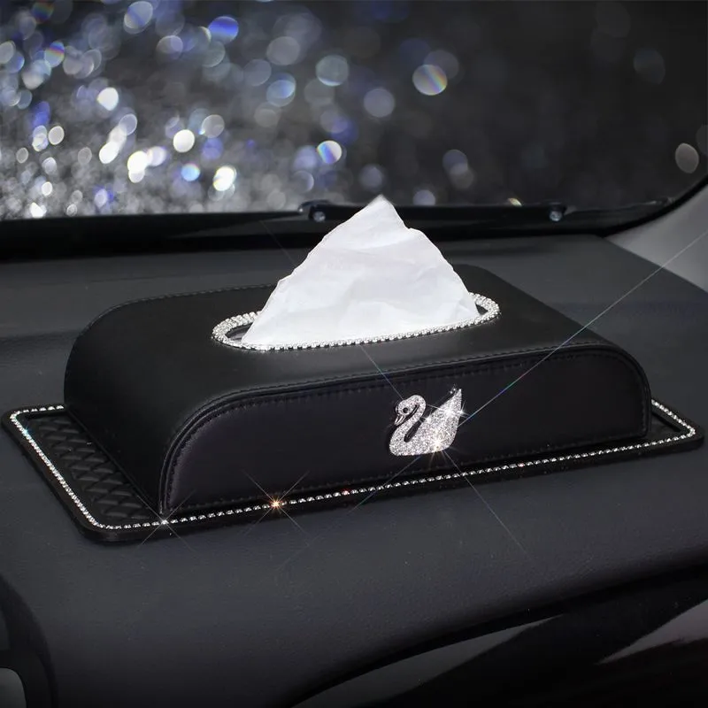 Черный Кожаный Автомобильный держатель для салфеток Bling Crystal multi-use бумажный чехол для полотенец перекачивающая бумага чехол диспенсер автомобильный Декор