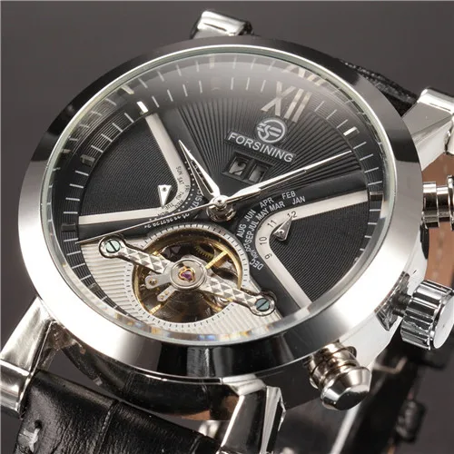 Черный FORSINING Tourbillon wrap мужские часы, автоматические часы, золотой чехол, мужские часы с календарем, черные механические часы, мужские часы - Цвет: Черный
