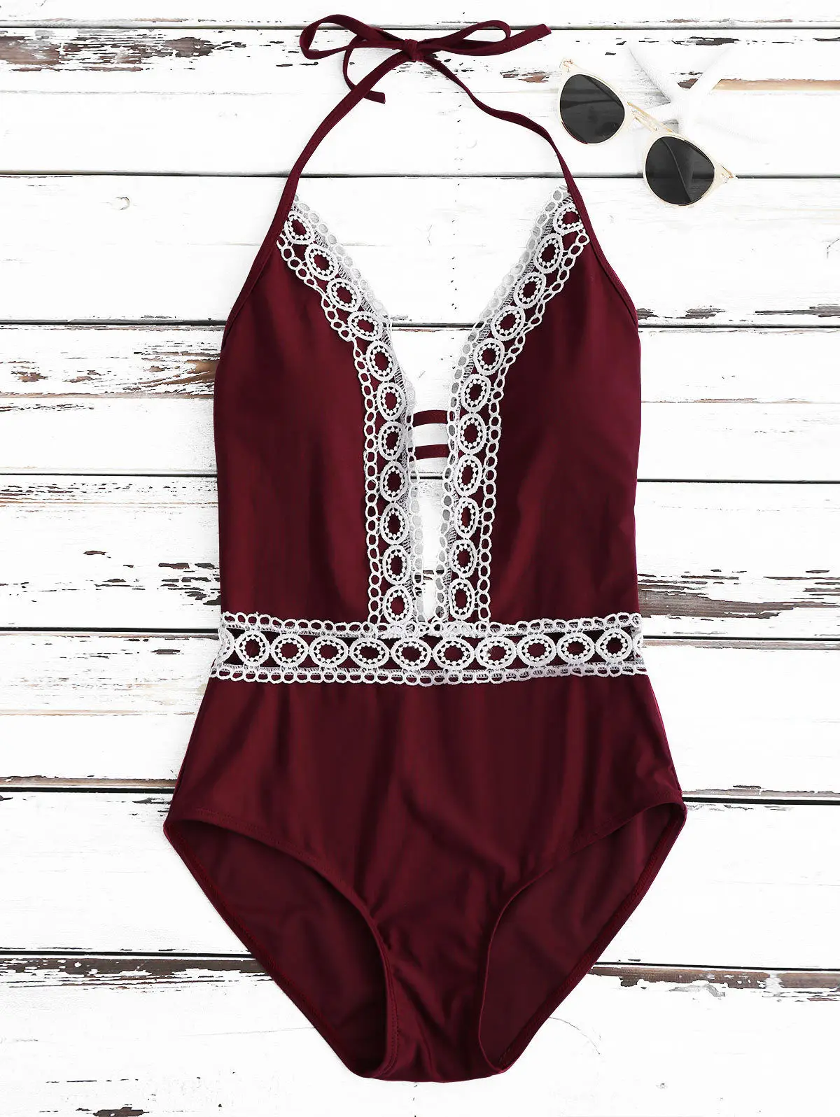 Женский цельный купальник бандаж кружево открытая спина пуш ап пляжный монокини