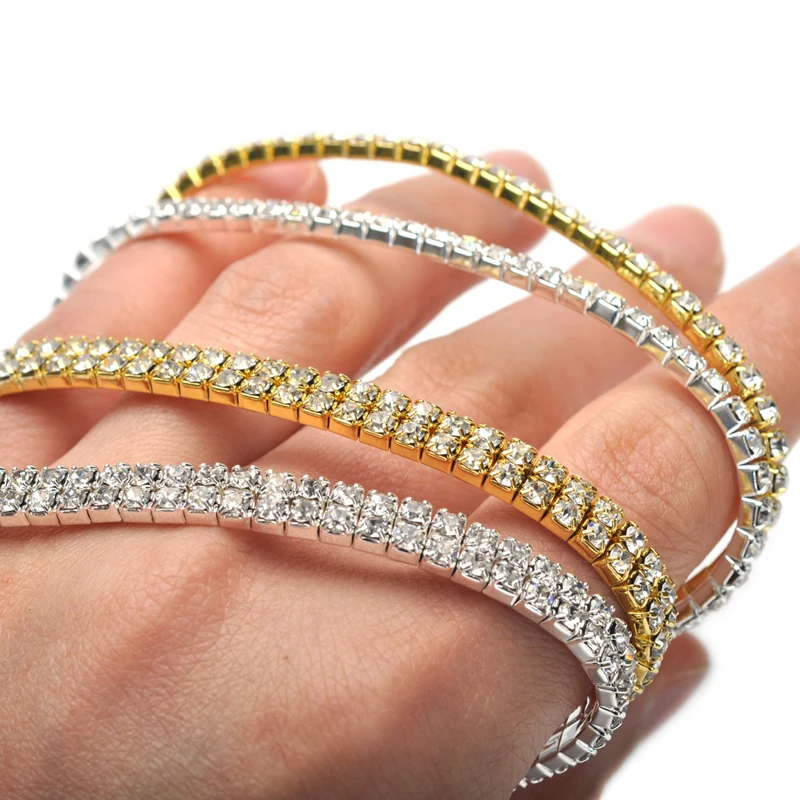 1Pc 1/2 Row Gold Silver Color Crystal Stretch Anklet For Women Girls Elastic Foot Chain Ankle Bracelet Bangle Jewelry Gifts | Украшения и