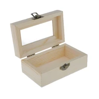 plain unfinished wooden tool jewelry case storage box with transparent glass door glass lid chest case keepsake gift