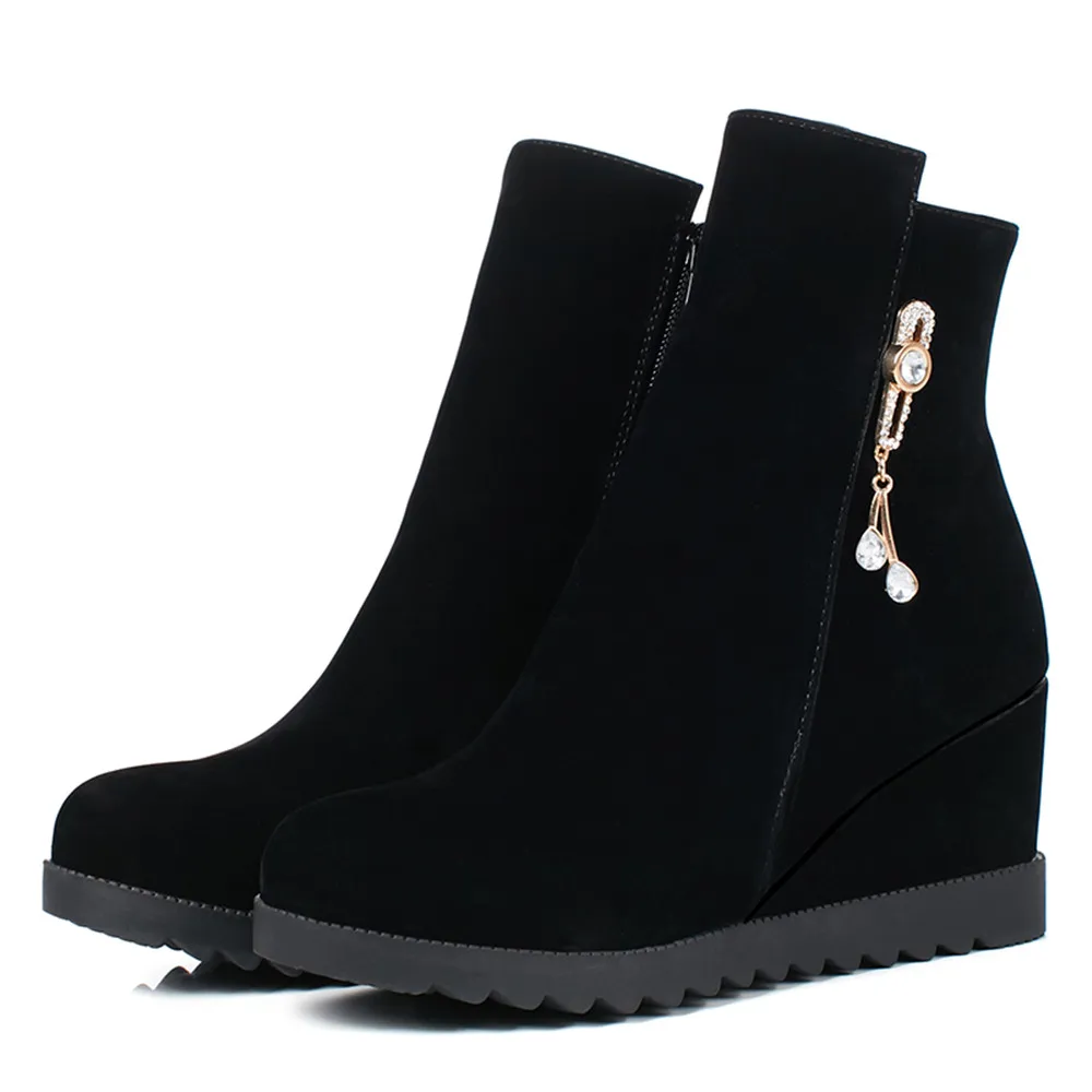 Женские ботильоны на молнии с круглым носком Размеры 33 43|wedge boots|ladies bootsladies fashion boots