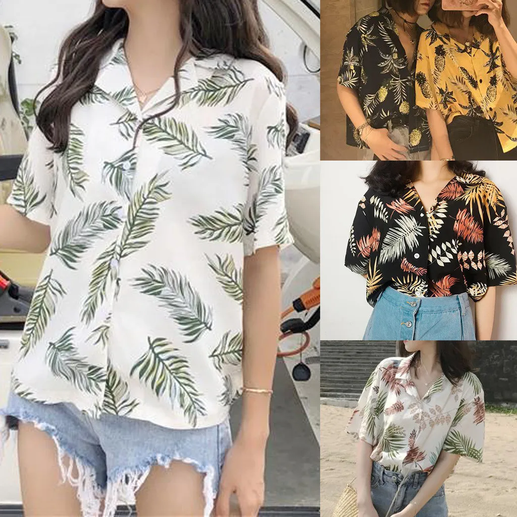 Блузка Унисекс Рубашки Модные Гавайские каникулы стиль рубашки цветок Фруктовый