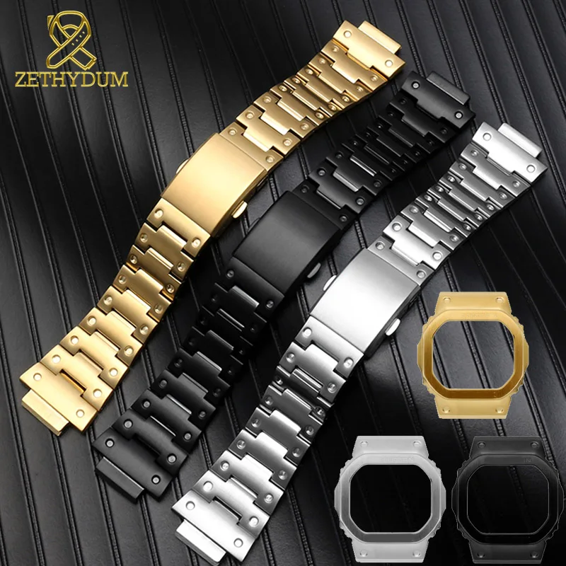 Ремешок из нержавеющей стали для casio GW-M5610 DW5600 GW-5000 DW-5030 G-5600 ремешок для наручных часов и рамка чехол прочный металлический браслет