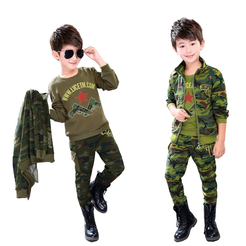3PCS/Set Camouflage Boys Sets 2018 New Casual Sport Suit for Boy Tops T-shirts &amp Pants Green Clothes Autumn Children's | Детская