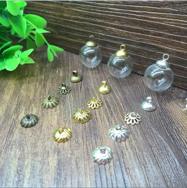 

5sets/lot 16mm*4mm glass globe ball bubble with beads cap set DIY Glass vial necklace pendant glass bottle more color to select