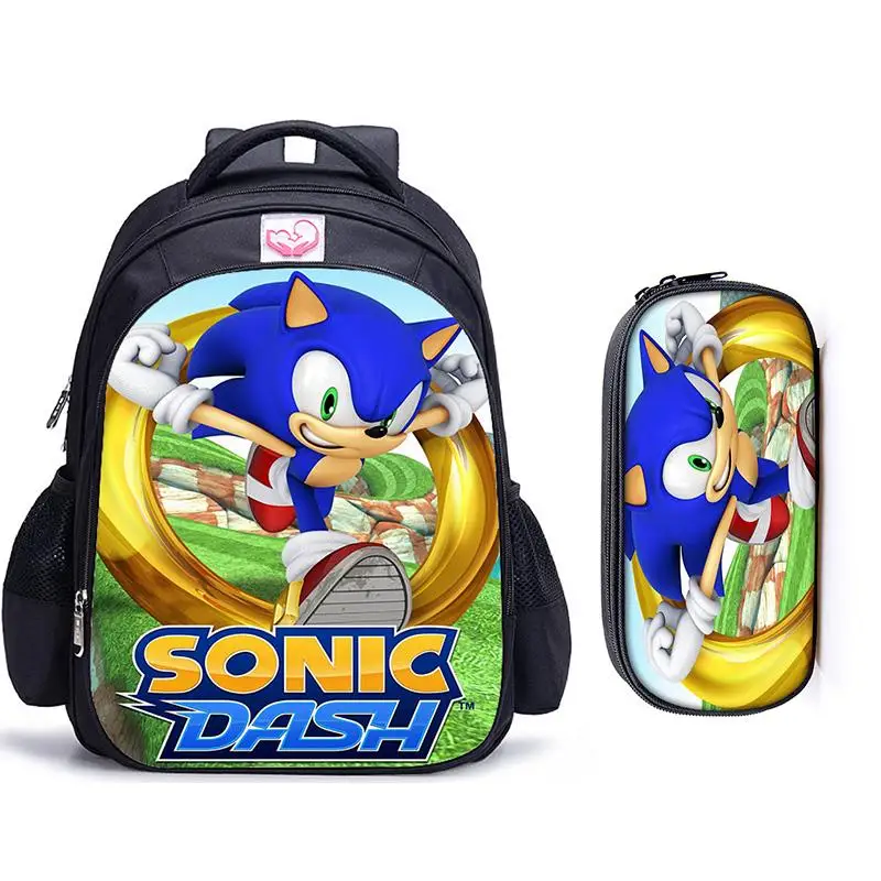 2pcs 031 16 дюймов игры Mario Bros Sonic детские школьные сумки ортопедический рюкзак детский школьный рюкзак для мальчиков и девочек Mochila Infantil сумки с рисунком - Цвет: 2pcs 031