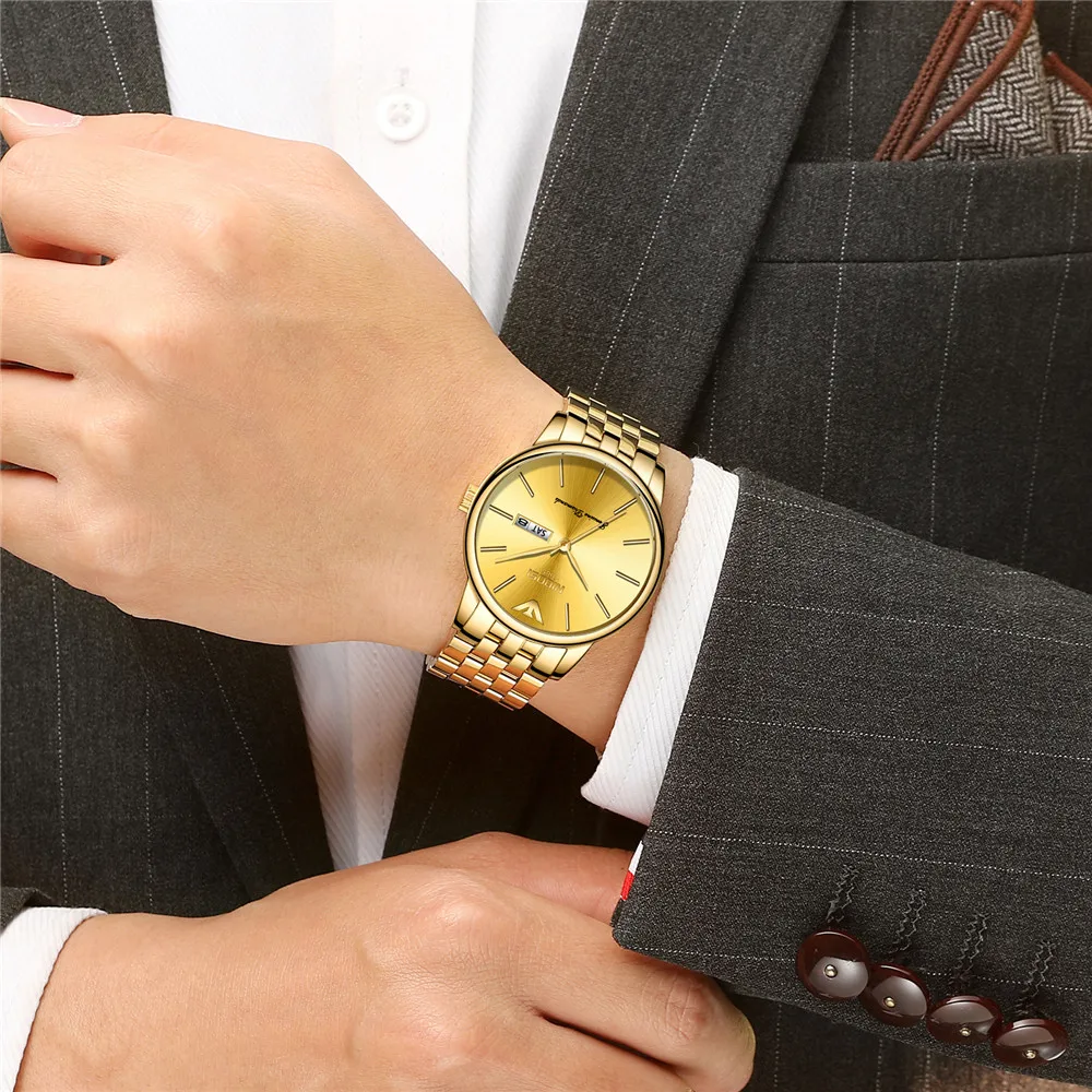 NIBOSI мужские часы лучший бренд класса люкс Бизнес Кварцевые Золотые полностью