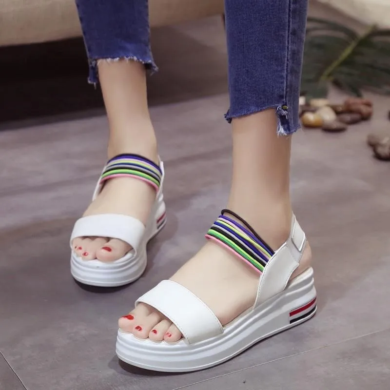 Женские босоножки на платформе с открытым носком высоком каблуке танкетке