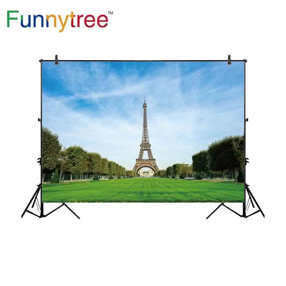 

Funnytree фоны для фотостудии Эйфелева башня трава небо пейзаж дерево Профессиональный фон