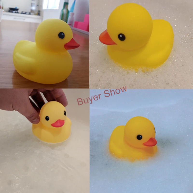 Cute Baby Bath Toy Duck Figure Kids Bathtub Toy Rubber Yellow Duckling Rattle Squeeze Water Bathing Toy Small Size Squeaky Duck