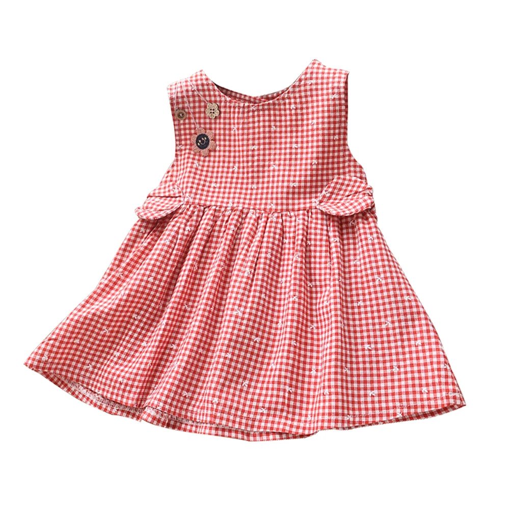 Новое летнее хлопковое клетчатое платье без рукавов для маленьких девочек