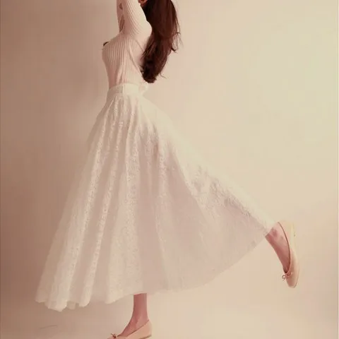 Женская длинная кружевная юбка элегантная летняя макси с высокой талией белого и