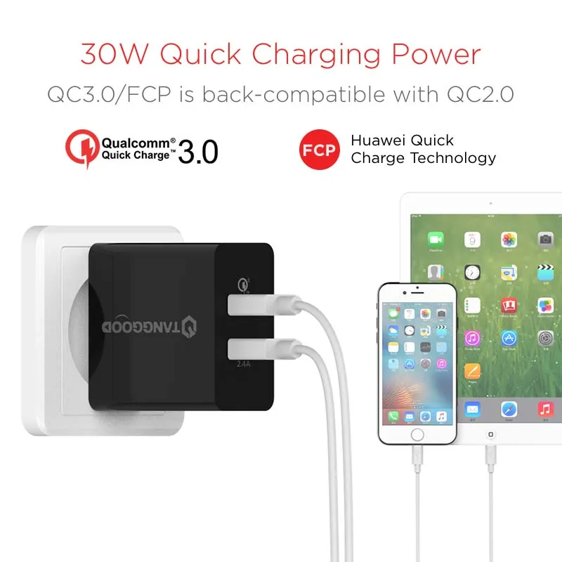 Tanggood Quick Charge 3 0 2 Порты и разъёмы USB Wall Зарядное устройство QC Выход 30 Вт Быстрая