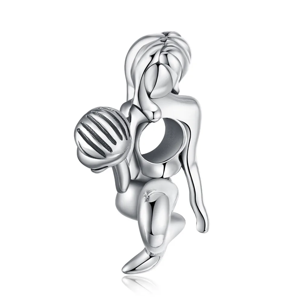 JewelryPalace 925 Sterling Silver Mermaid Sculpture Charm Beads Plain silver vintage mermaid holding shell beaded Girl gift