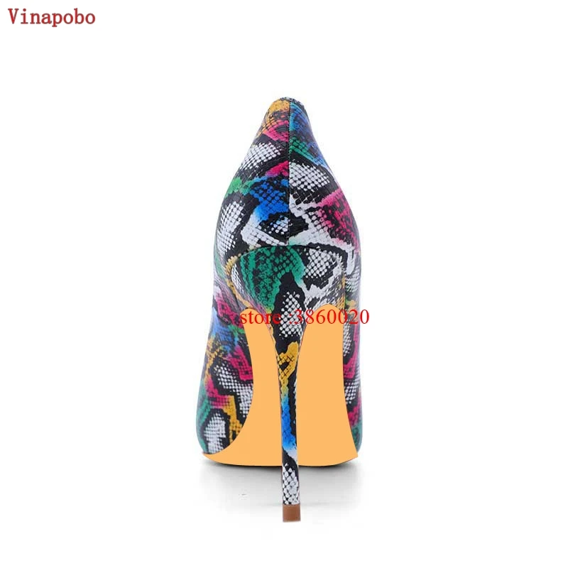 8cm VINAPOBO/женские туфли-лодочки из матовой кожи со змеиным принтом; цвет красный, черный; вечерние туфли на высоком каблуке-шпильке с острым носком; пикантные офисные свадебные туфли - Цвет: 8cm