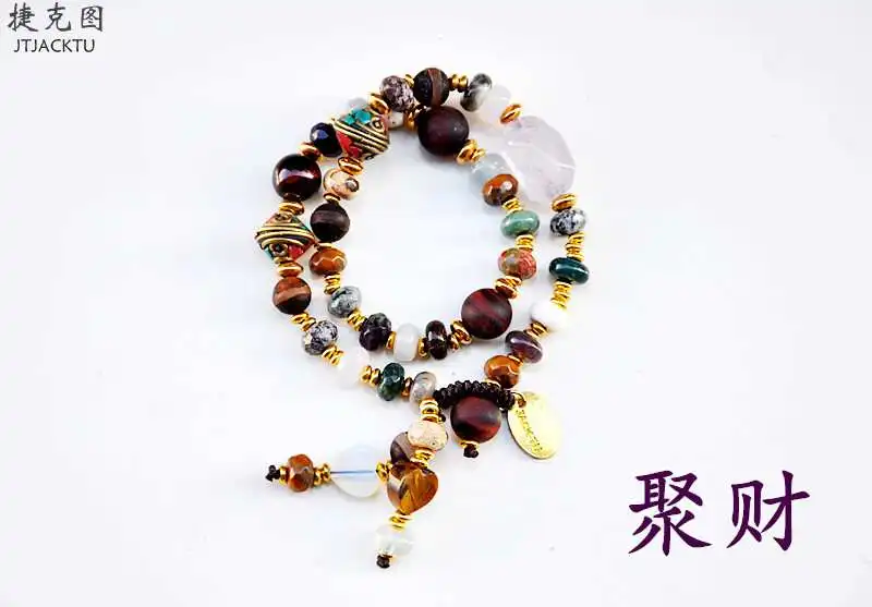 

brown stone mix purple beads bracelet unisex on wax
