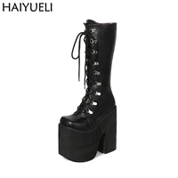 16cm long boots black knee high boots punk cosplay shoes fashion goth wedges platform high heels womens shoes botas mujer
