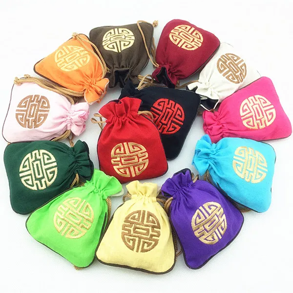 30pcs Linen Cotton Small Drawstring Bags Travel Jewelry Storage Pouches Chinese style Embroidery Chocolate Candy Tea Gift Bag