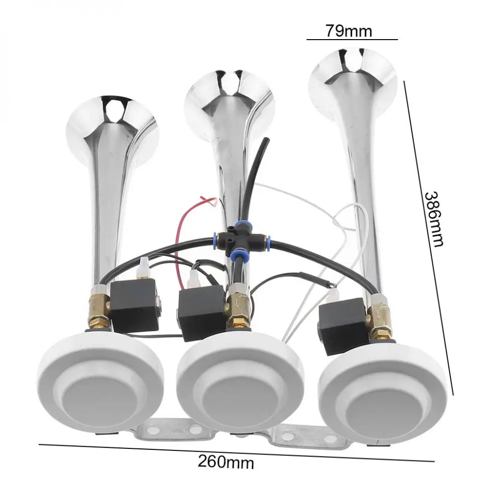12 V/24 V 178dB супер громкий звуковой сигнал тройной трубы воздушный рожок серебро три трубки Динамик бок Тип для грузовой автомобиль поезд лодку