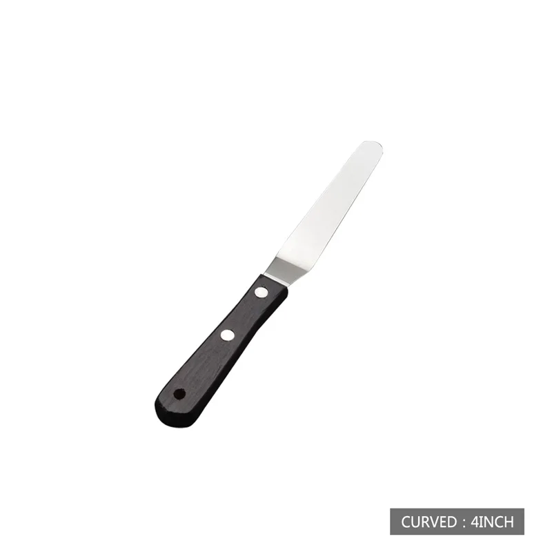 Curved-4 Inch QueenTime лопатка из нержавеющей стали, скребок для крема, масла, тесто, лопатка для торта с деревянной ручкой, многоразмерные инструменты для выпечки кондитерских изделий - Цвет: Curved-4 Inch