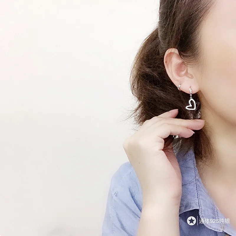 925 пробы серебряные серьги креативный дизайн в форме сердца Короткая подвеска