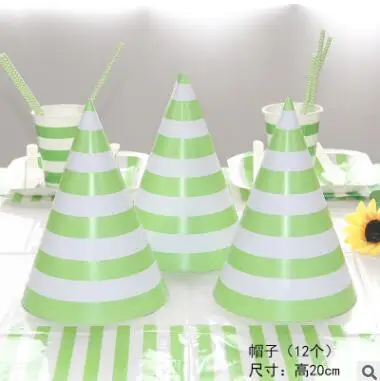2017 новые зеленые полосатые одноразовые наборы посуды включая шляпы чашки