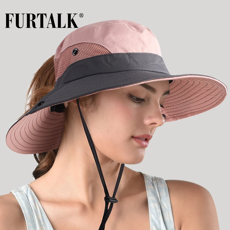 

FURTALK Safari Sun Hats for Women Summer Hat Wide Brim UV UPF Protection Ponytail Outdoor Fishing Hiking Hat for Female 2019