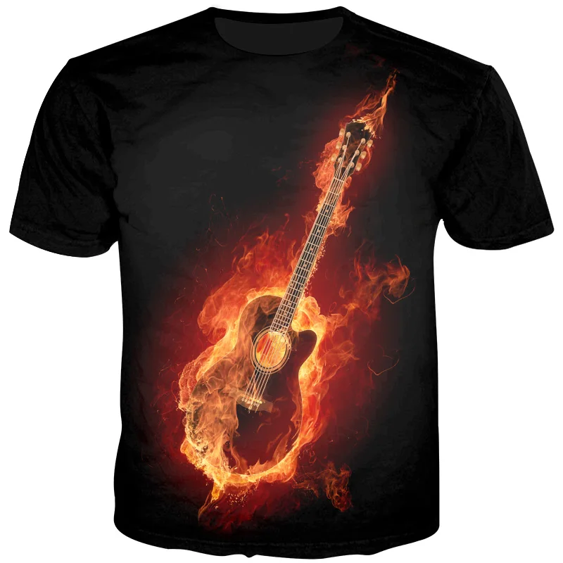 

YFFUSHI Male 3d T-shirts Fire Guitar Print T Shirts Men Cool Hip Hop T shirt Hipster Summer Tops Men Tees Rock Streetwear