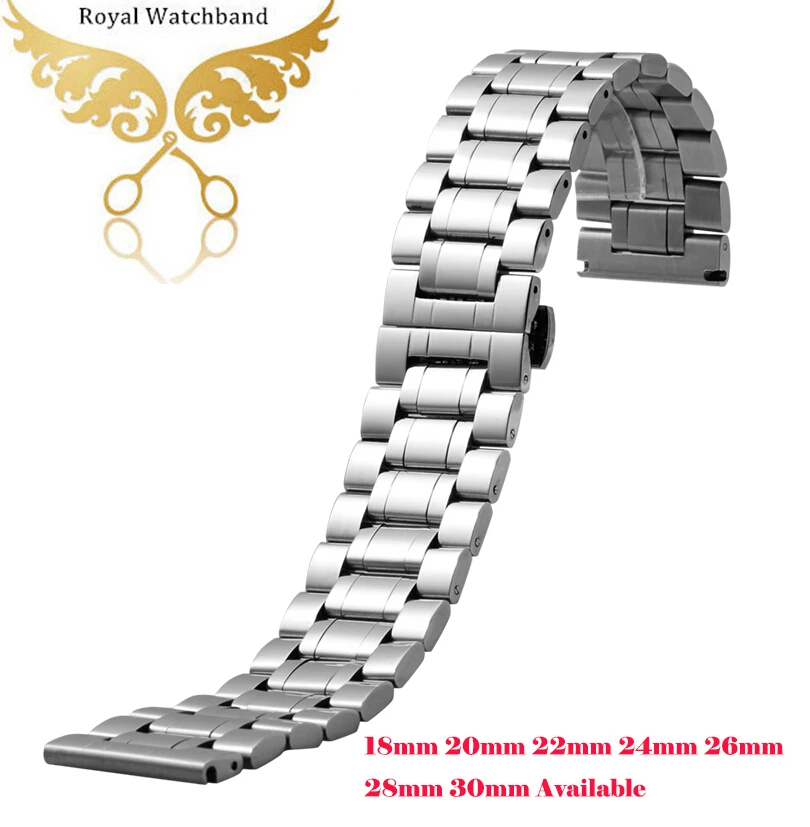 Металлический ремешок для часов из полированной нержавеющей стали 316L 18 мм 20 22 24 26