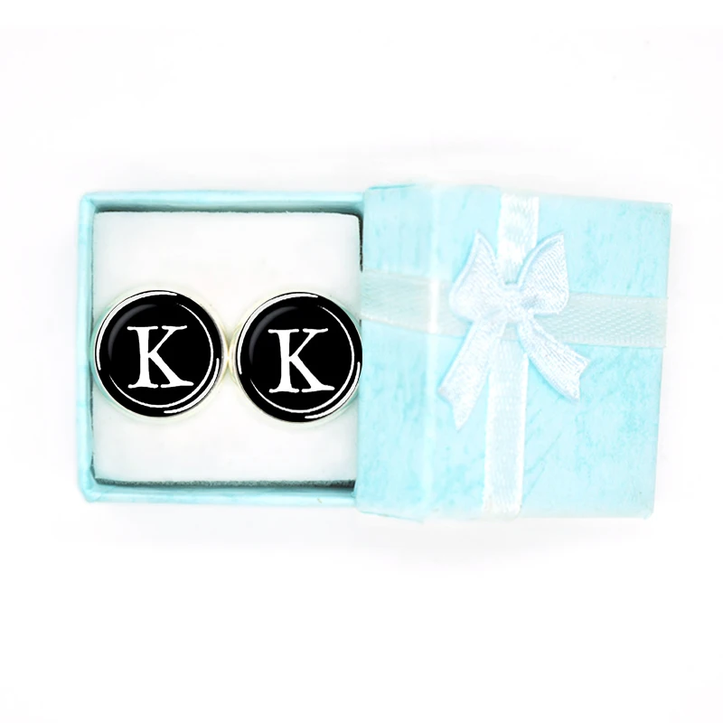 Мужские Запонки с алфавитом, одинарная буква, Черная подошва, Посеребренная Свадебная вечеринка, винтажная Мужская запонка 16 мм, дропшиппинг