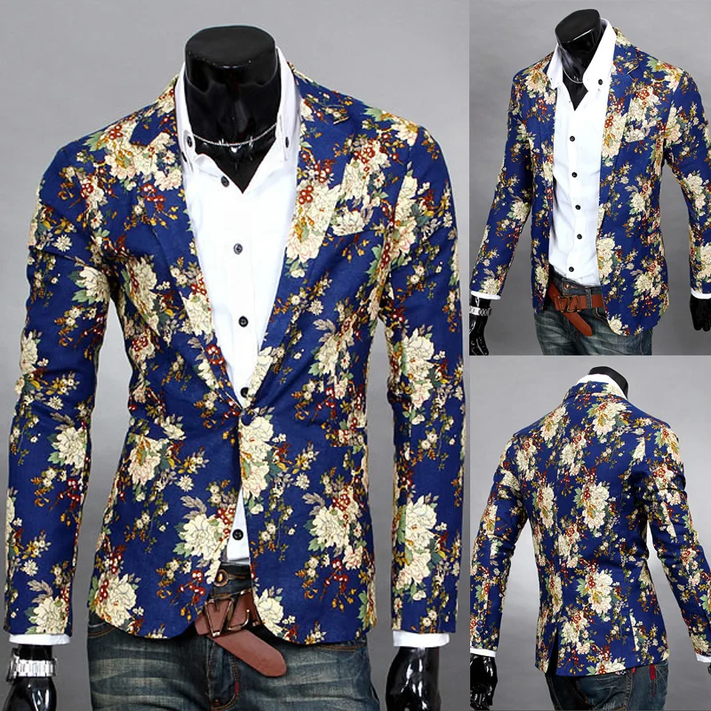 Корейский повседневный мужской костюм с принтом платье цветочным Модный