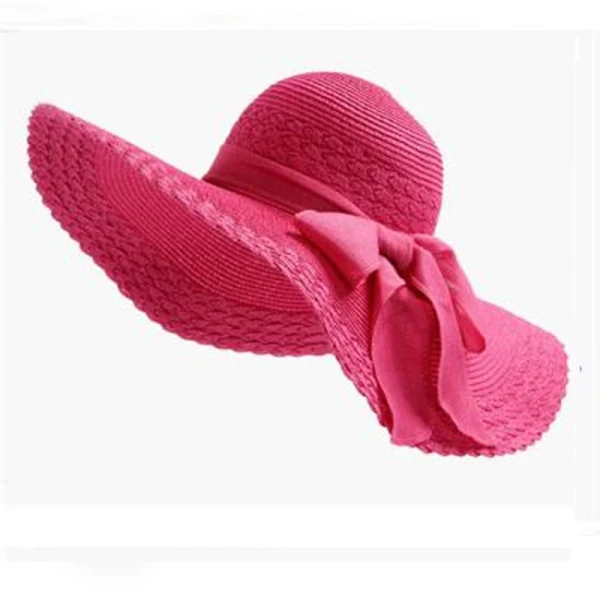 Rose Pink HT1681, новинка, корейский стиль, женские летние шляпы, с большим бантом, однотонные, с большими широкими полями, складные, флоппи, пляжная шляпа от солнца, женские соломенные шляпы - Цвет: Rose Pink