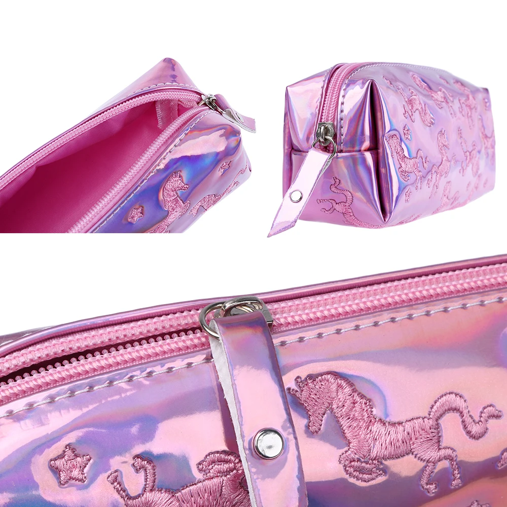 Embroidery Unicorn Pencil Case Laser Pen Bag Cosmetic Bag Stationery Makeup Pouch Coin Purse Large Capacity School Supplies