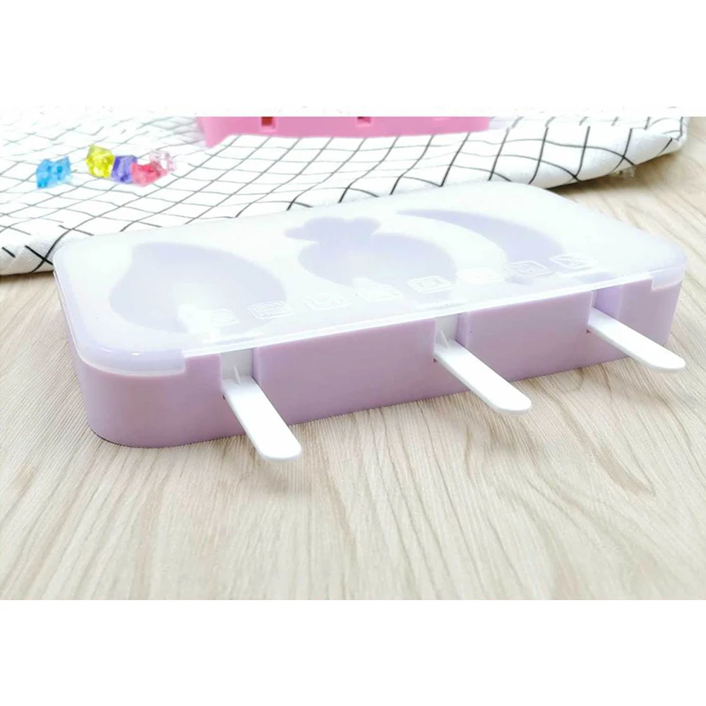 3 Cavity Ice Cream Mold Makers DIY Fruit shaped Strawberry Mango Cube Moulds Silicone Dessert Cake Molds Tray With Popsicle | Дом и сад