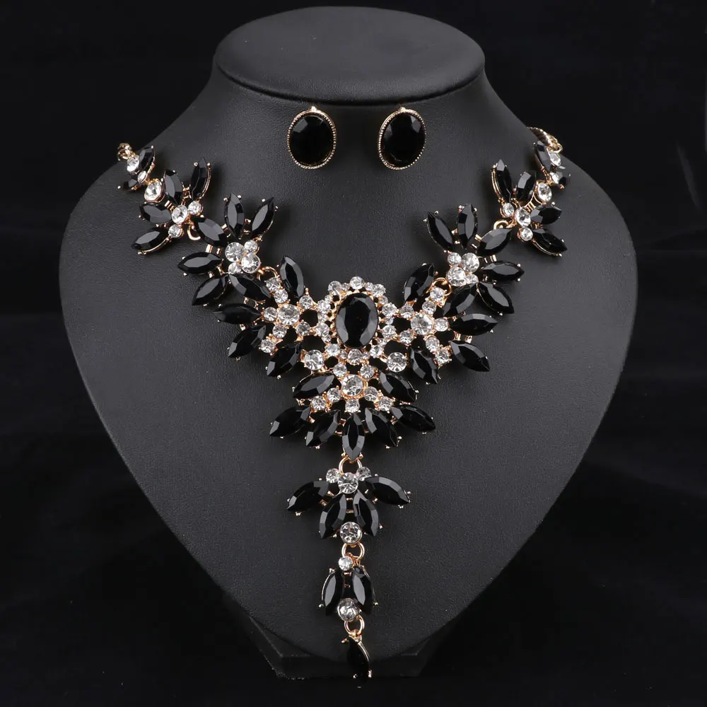 Модные женские свадебные ожерелья наборы золотистого цвета Колье со стразами и