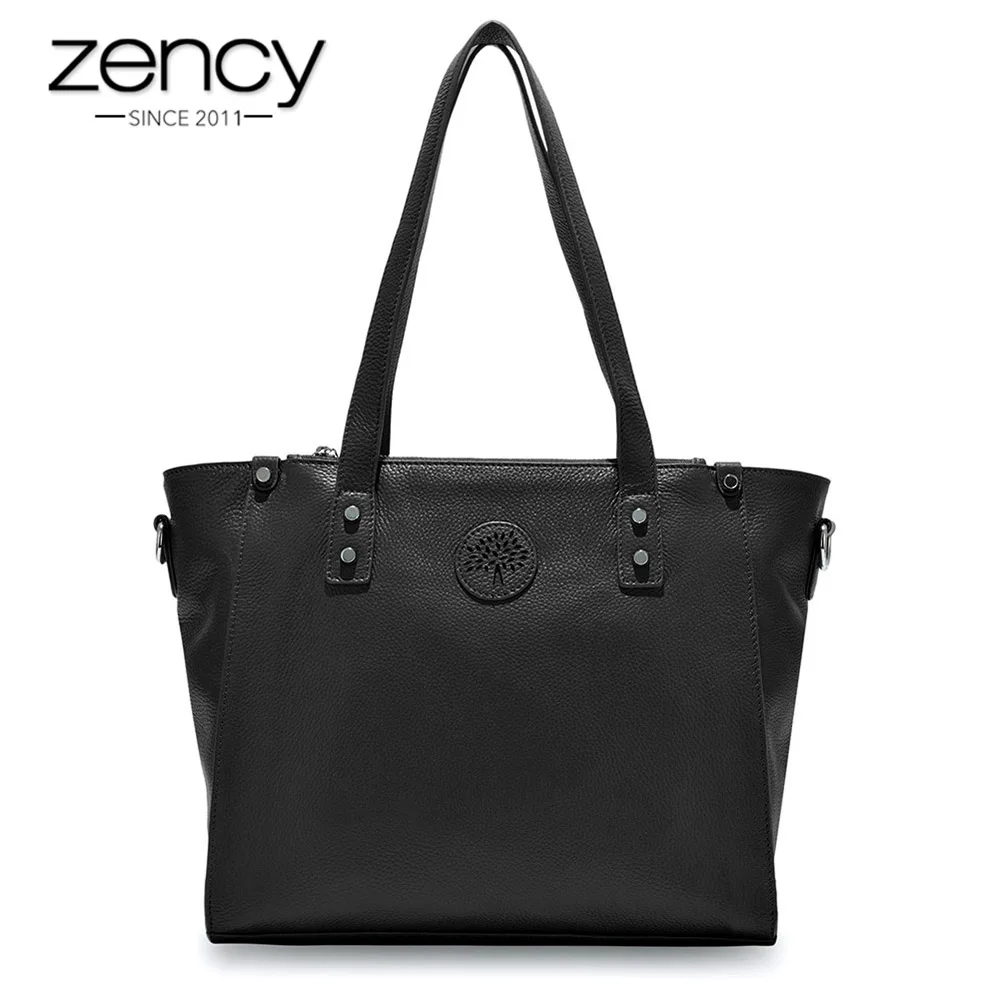 Zency 100% натуральная кожа черная сумка модная женская на плечо большая