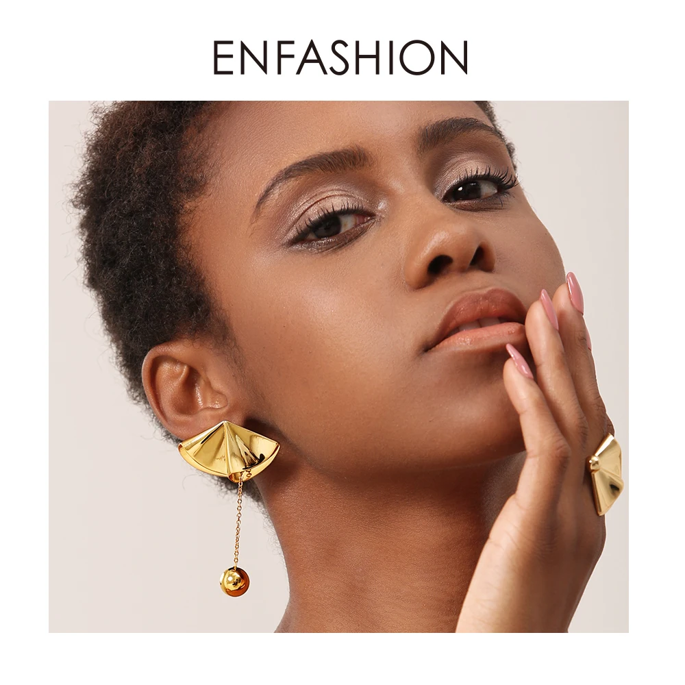 Enfashion, женские серьги-капли с драпировкой, Длинные латунные большие шариковые серьги золотого цвета, модные ювелирные изделия, серьги EF181073