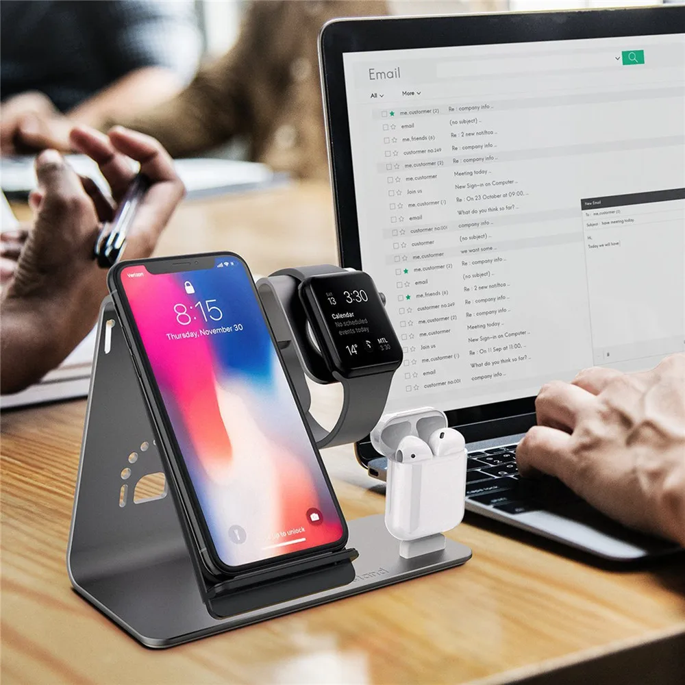 3 в 1 алюминиевая Беспроводная зарядка Подставка для Apple Watch AirPods зарядная станция
