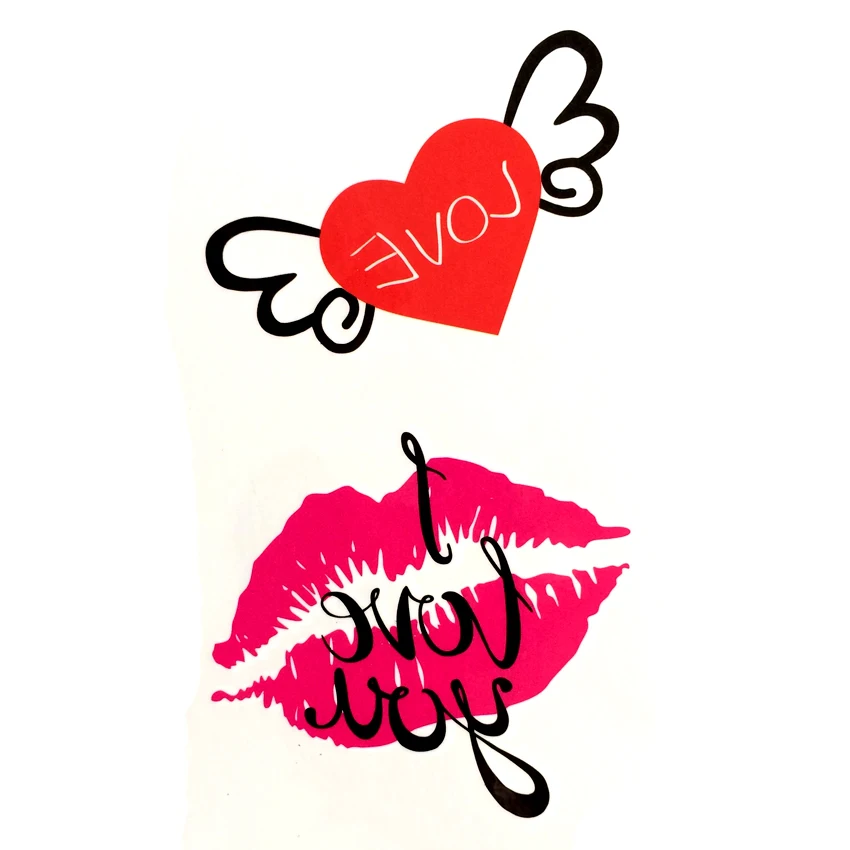 Flying love heart Водонепроницаемая Временная тату наклейка флэш Kiss i you рукава для